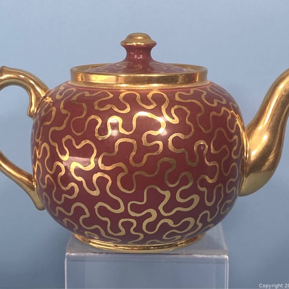 Vintage Sudlow's Burslem Oxblood Red and Gold Teapot